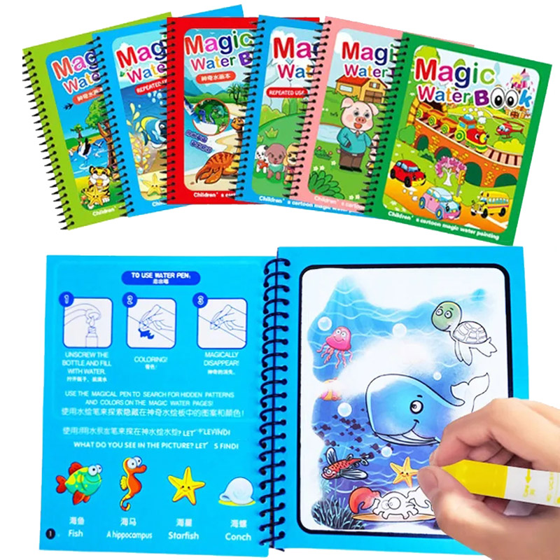 Kids Montessori Toys Reusable  - Reusable Water Magic Coloring Book 评论和价格