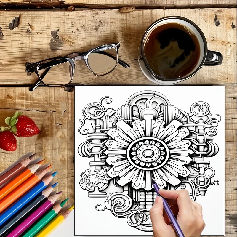 Coloring Book Steampunk Flower - Adult Coloring Book Stress Relief 评论和价格